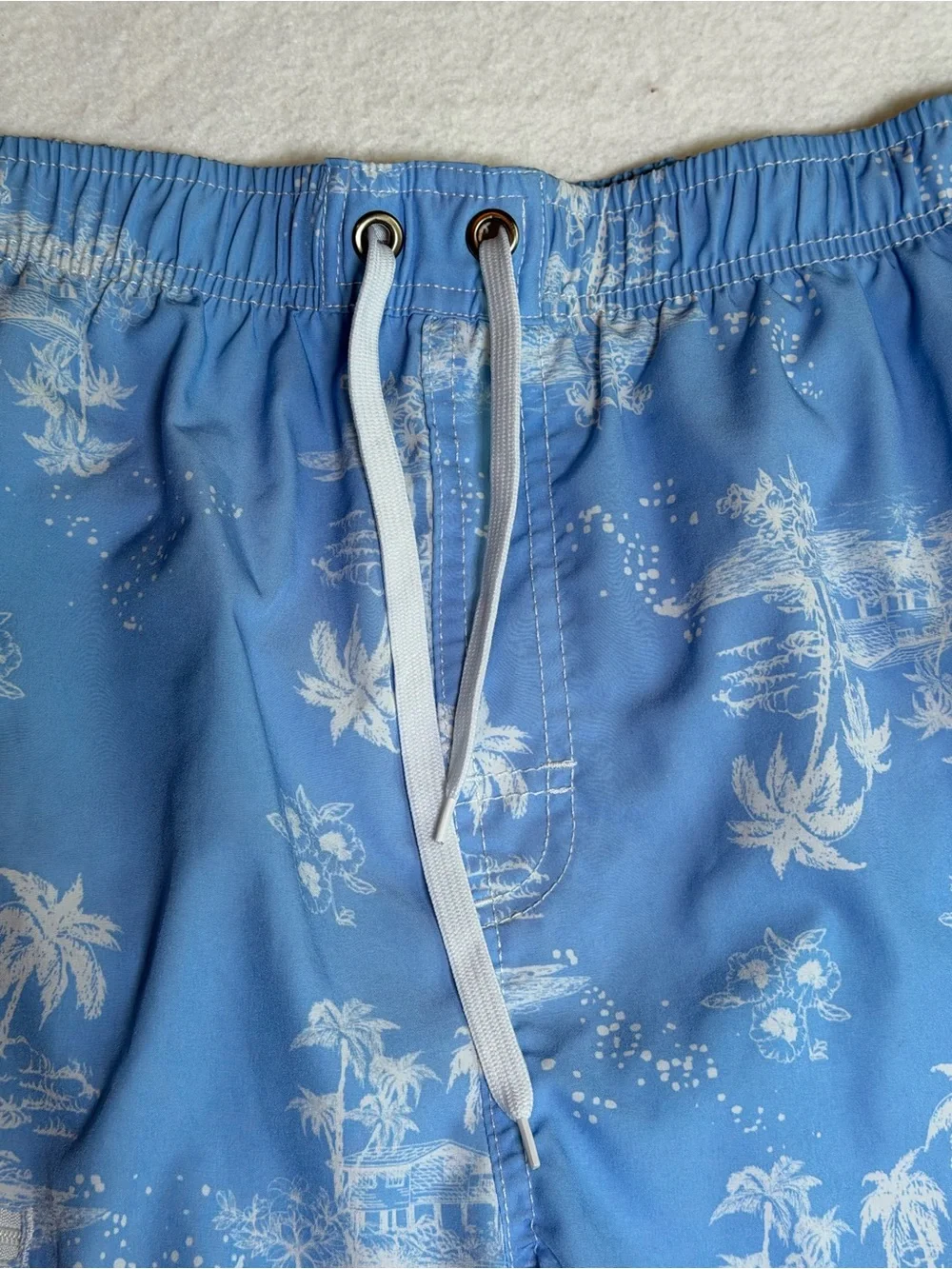 Nonwe Light Blue Palm-Print Men’s Swim Board Shorts XL 40 Waist
